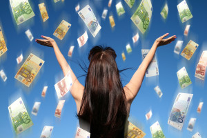 Woman with lots of money
