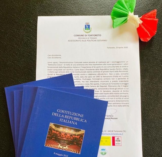 Battesimo civico Tortoreto, Costituzione a casa e conferenza in streaming