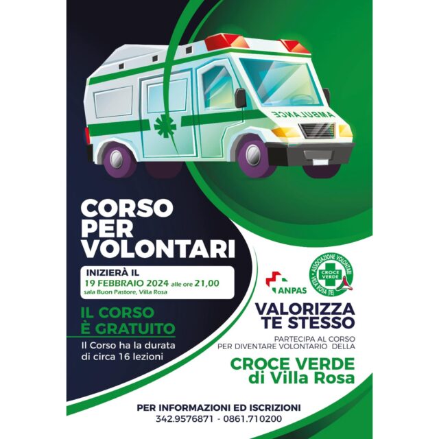 Croce Verde di Villa Rosa, al via il corso di Primo Soccorso