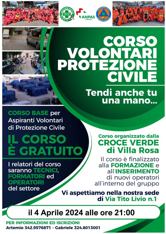 Villa Rosa, al via il corso gratuito per volontari di protezione civile