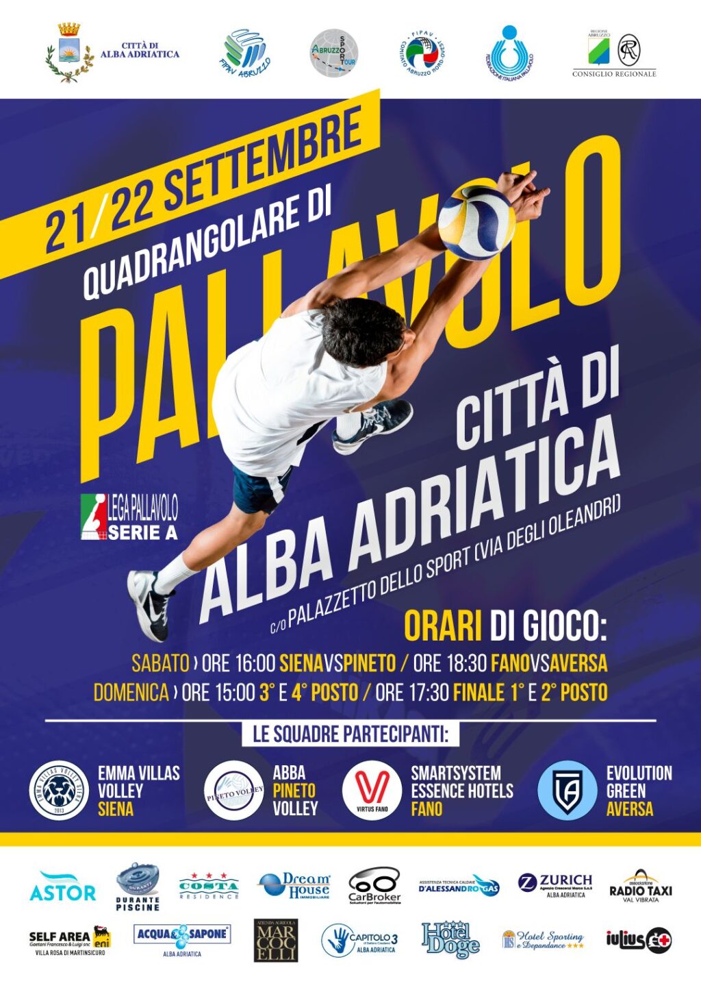 Pallavolo serie A: quadrangolare al palazzetto dello sport di Alba Adriatica